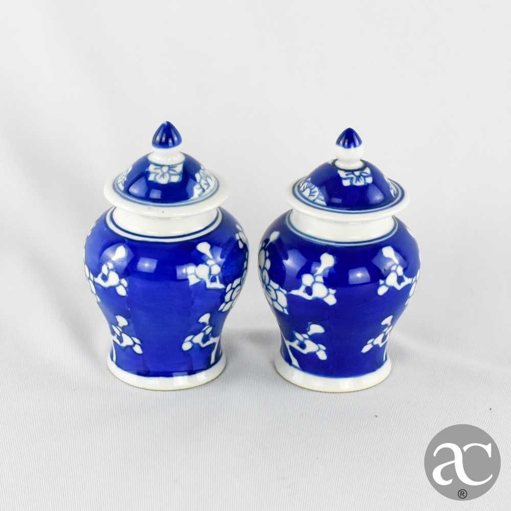 Par de pequenos potes Porcelana da China, Decoração Flor de Amendoeira