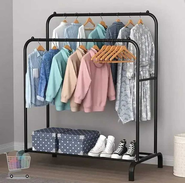 Двойная стойка – вешалка для одежды  c полкой для обуви, 110х54 см