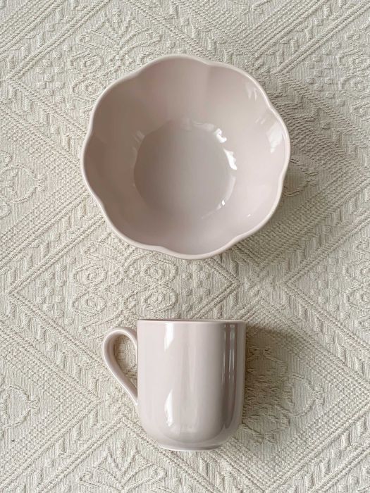 home&you kubek miska Floralis różowy porcelana komplet 2 sztuki