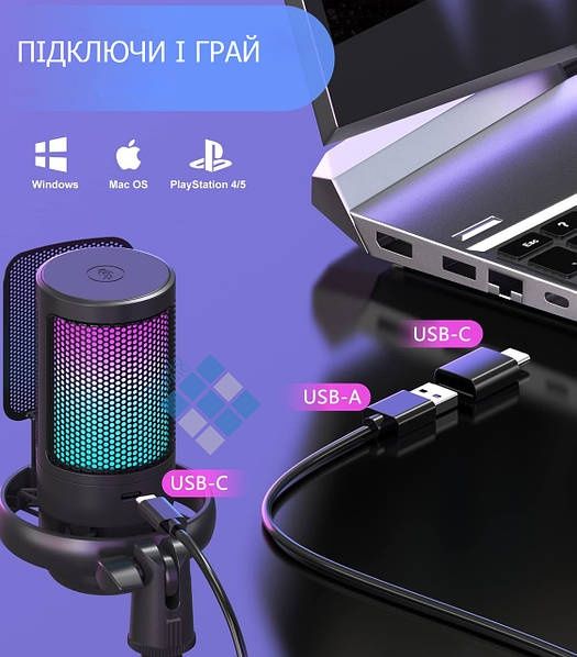 Микрофон для ПК,конденсаторный,RGB,ME6S,PS4/PS5/Mac,USB type-C