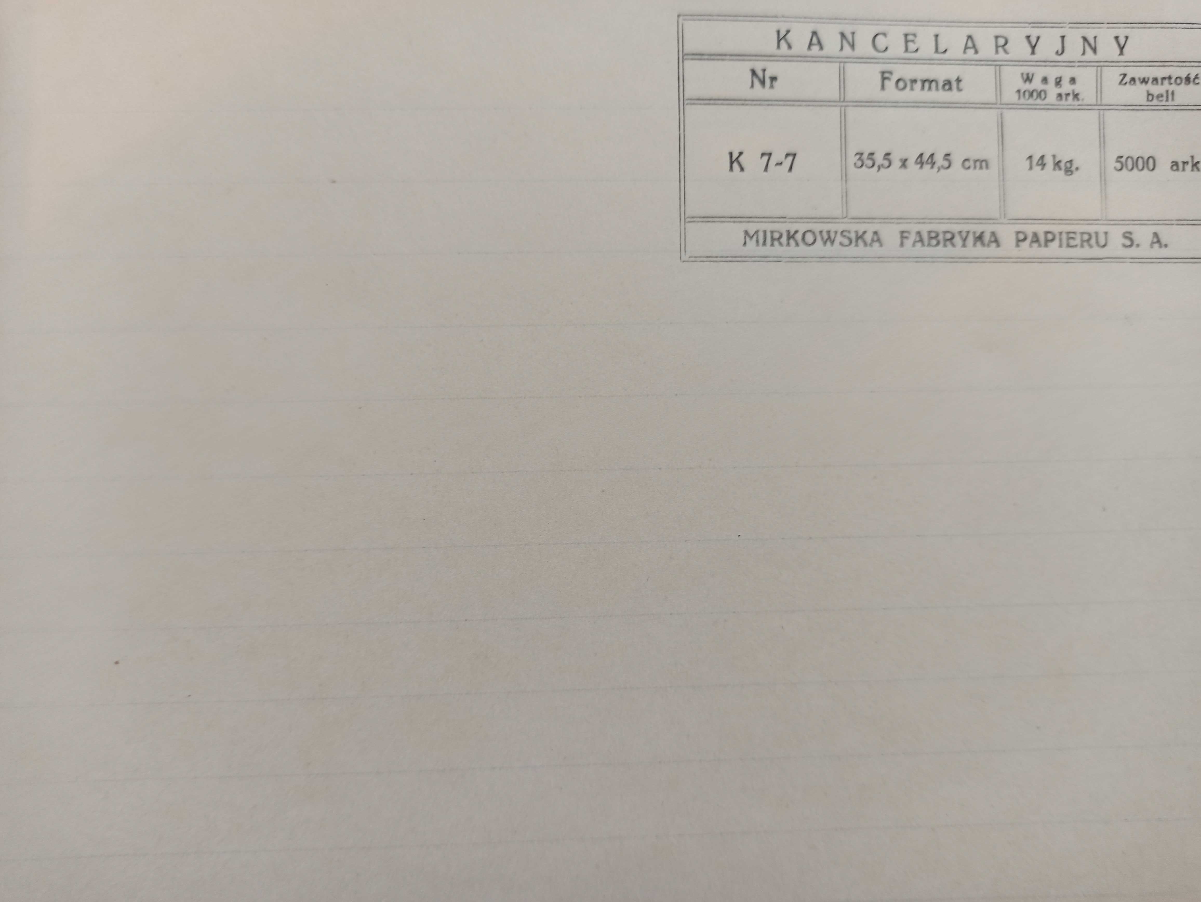 Papier produkcji  J. Franaszek lub Mirkowska Fabryka Papieru ok 1930 r