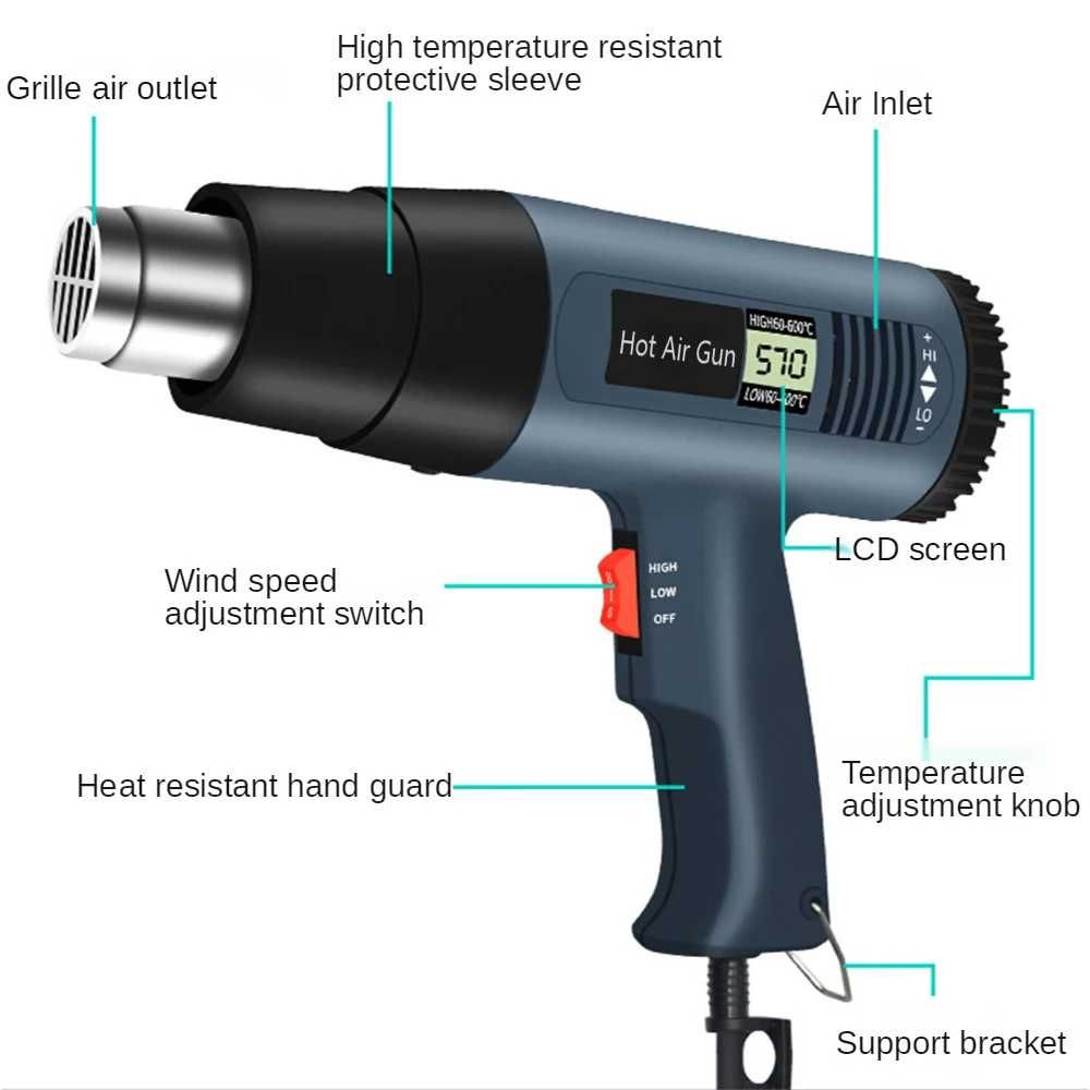 Pistola de calor c/regulador temperatura