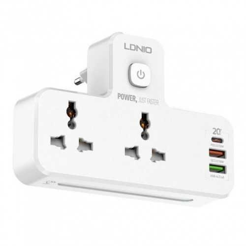 Сетевой разветвитель фильтр LDNIO SC2311 на 2 розетки 2 USB 3A+ Type C