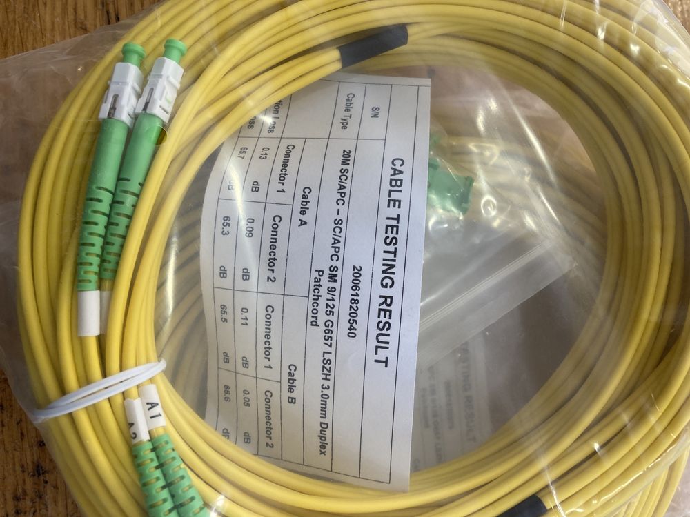 Cabo fibra ótica SC/APC para SC/APC 10M/15M/20M - Novo