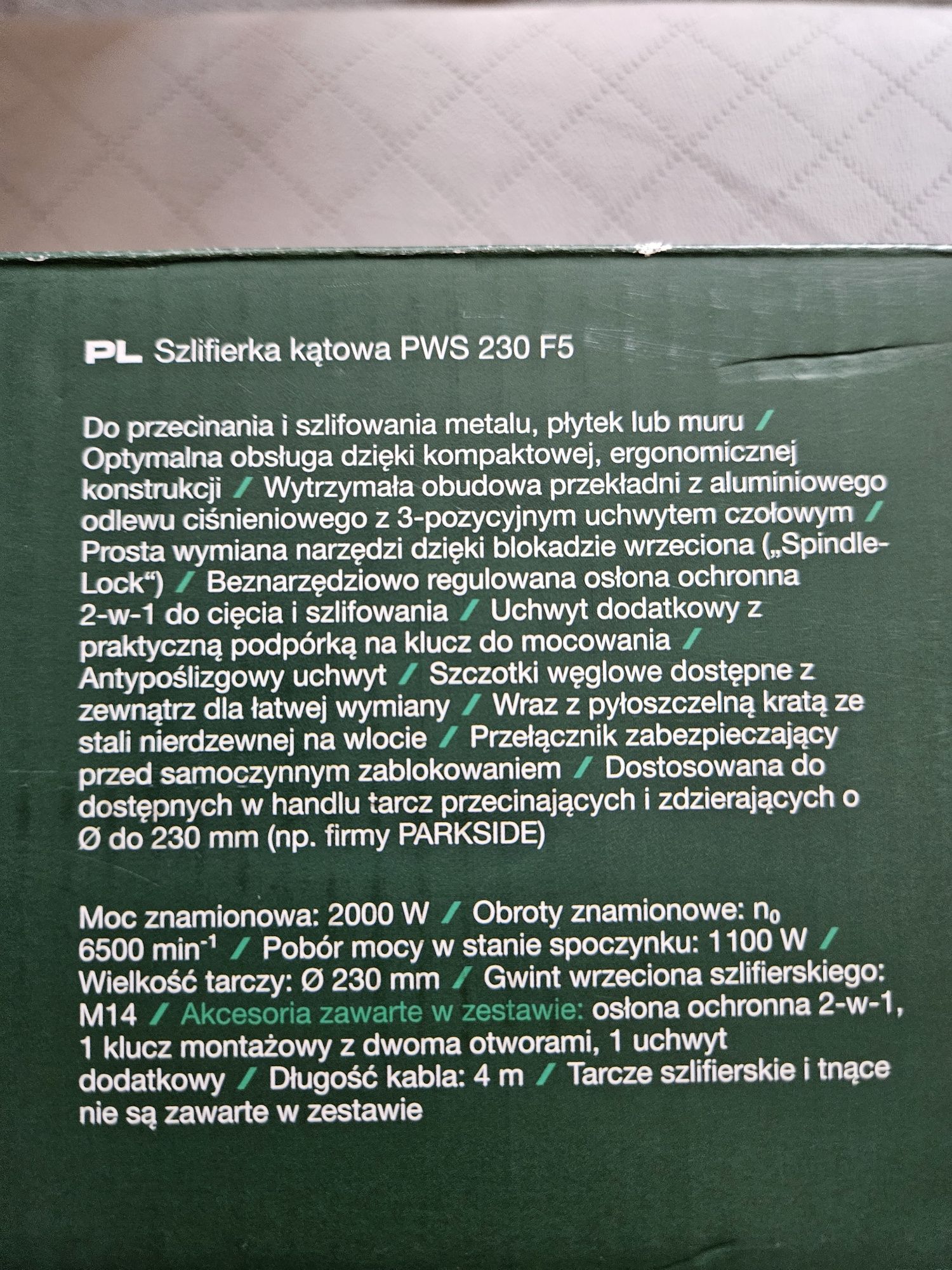 Parkside szlifierka kątowa PWS 230 F5,2000W,BYK
PWS 230 F5,
2000 W,
Ø