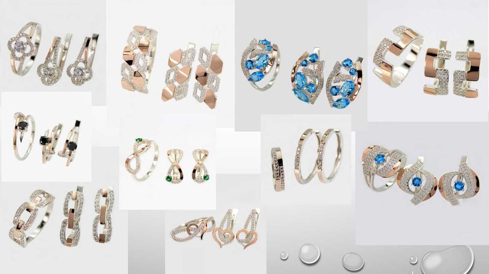 Знижка 10% Срібні прикраси з золотом у подарунок Сережки Каблучки