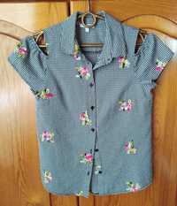 Bluzka, koszula dziewczęca, kratka+haft, 152 cm