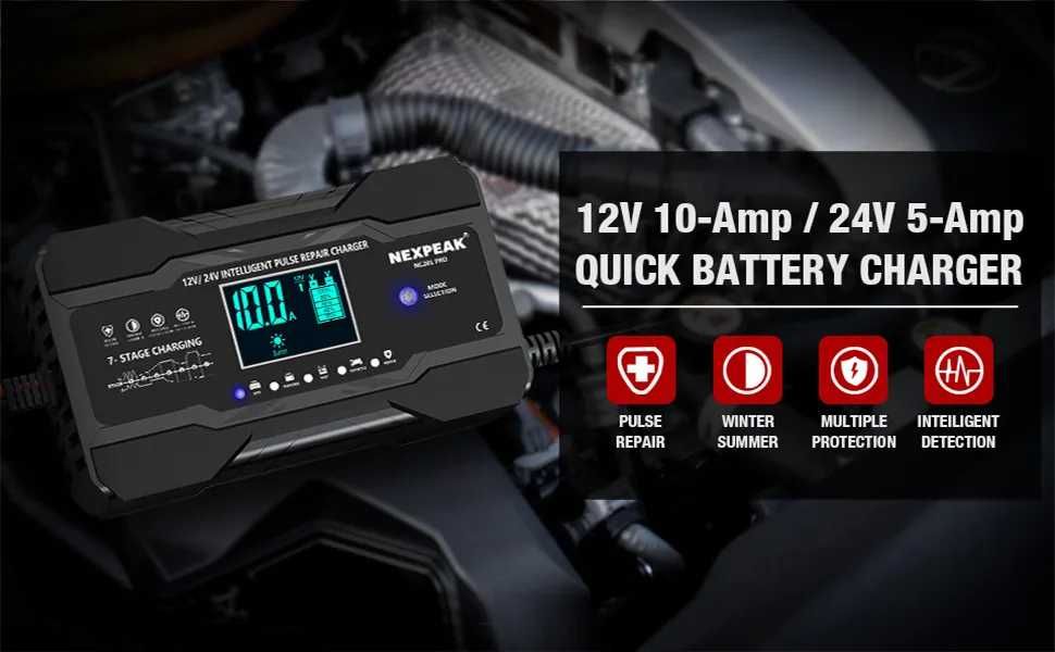 Зарядное устройство для автомобильного акб NEXPEAK 10A 12-24V из США
