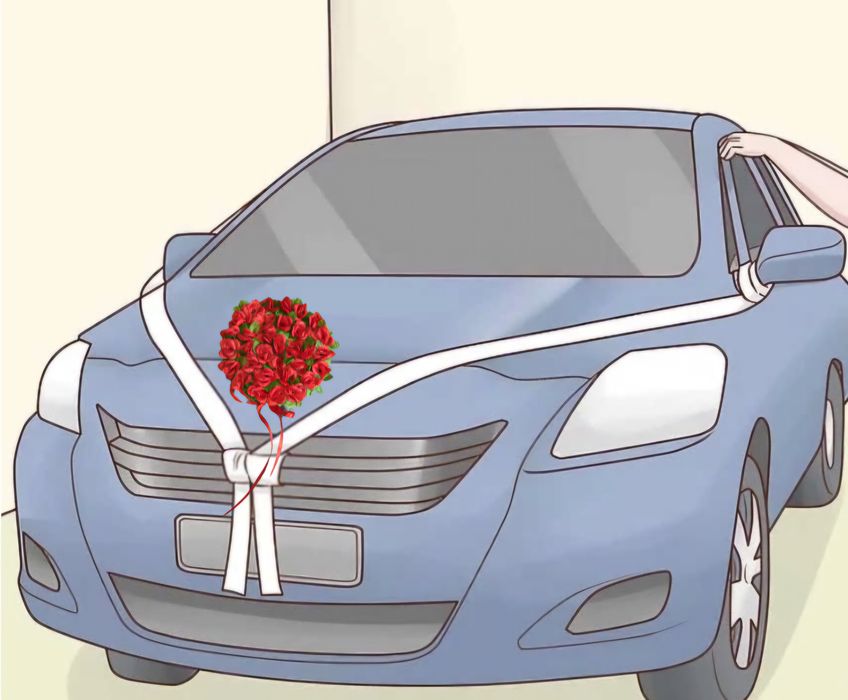 KWIAT Ozdoba Samochodowa Na Ślub Wesele Kwiaty Dekoracyja Tiul