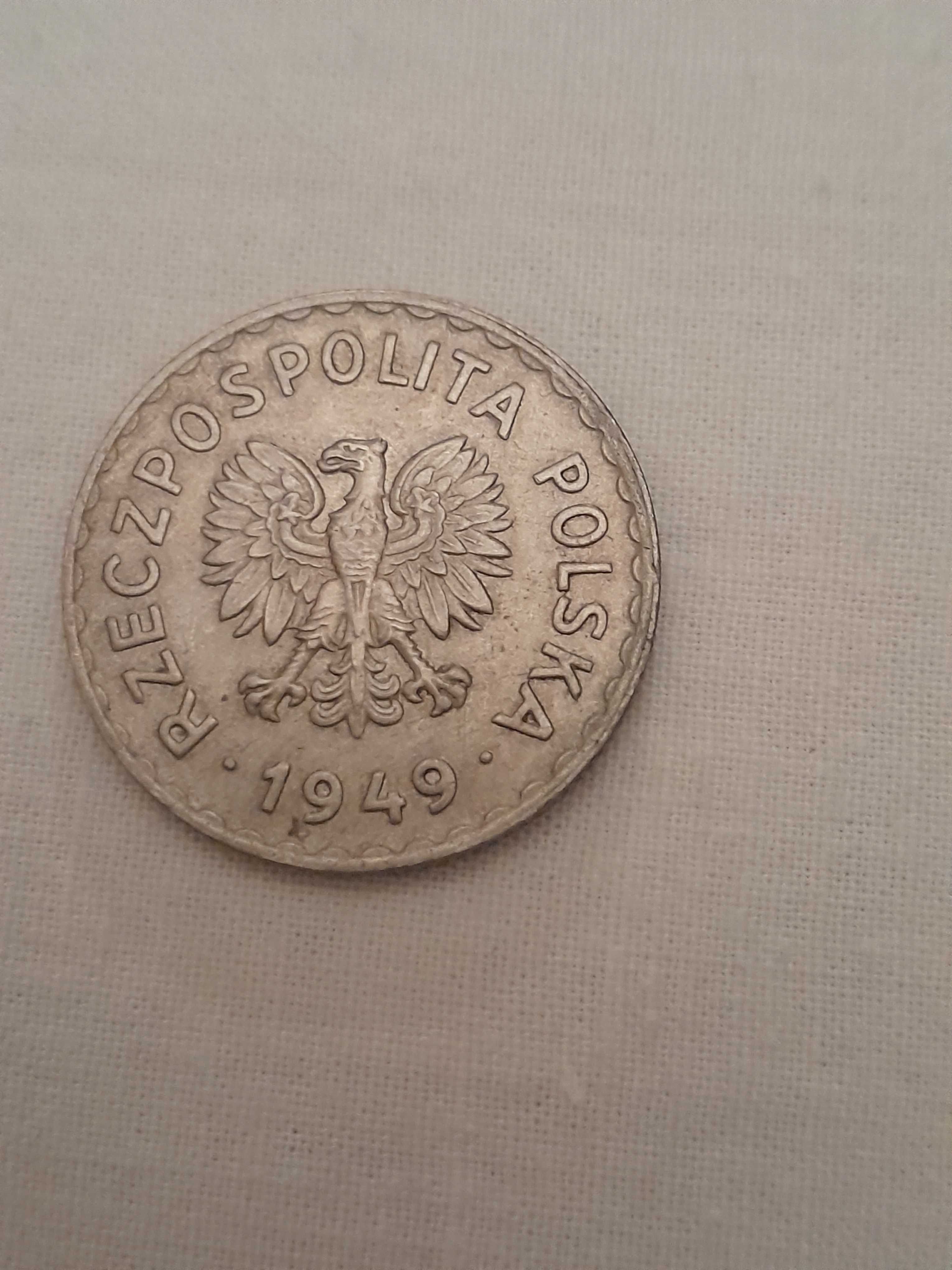 Sprzedam monetę kolekcjonerską 1 zł  1949 r.  z miedzioniklu PRL