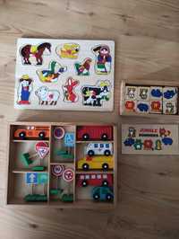 Zabawki edukacyjne drewniane dla dzieci. Układanki, domino, puzzle