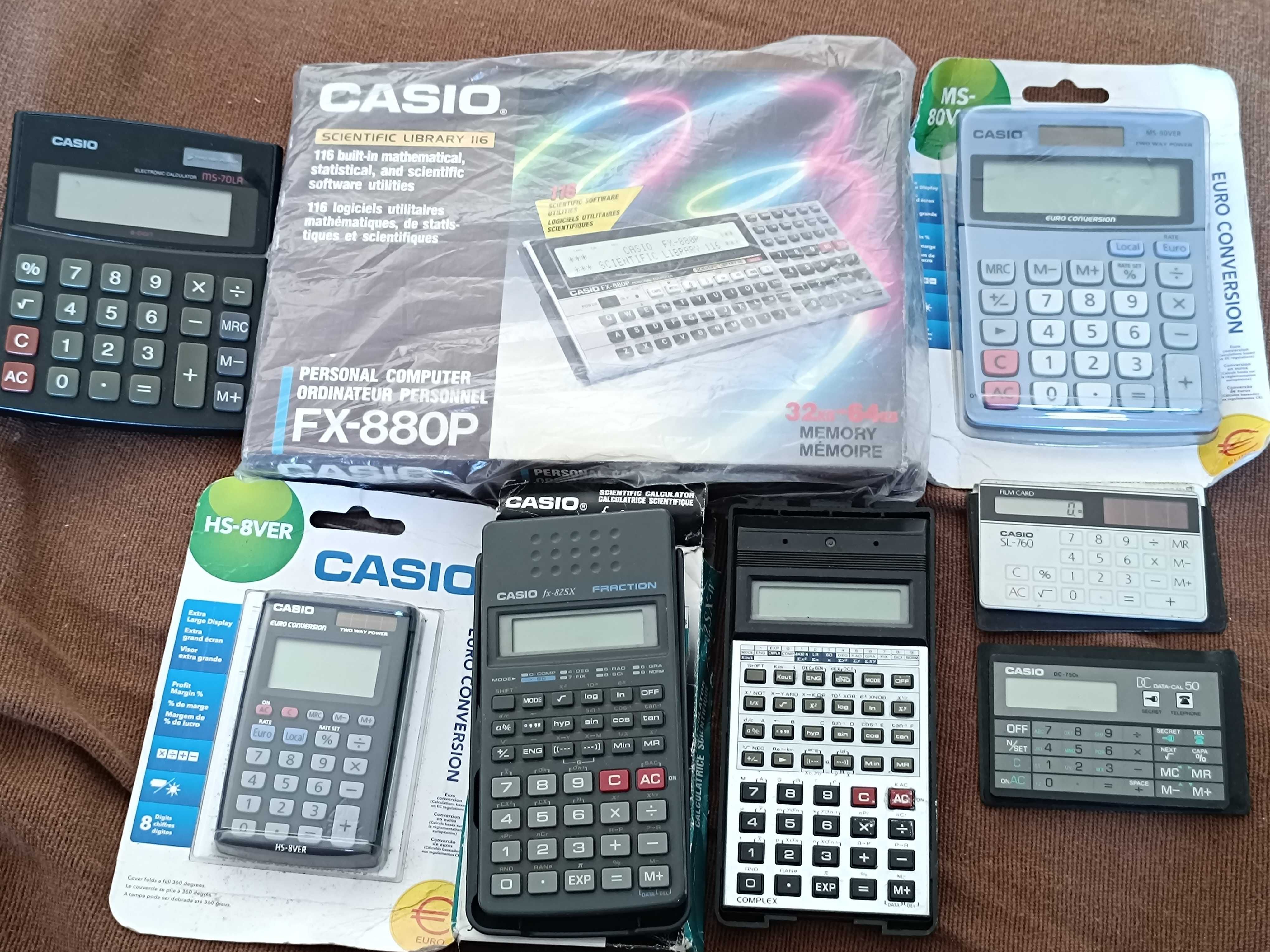 Conjunto 7 Calculadoras Casio e Casio FX-880P Programable Calculator