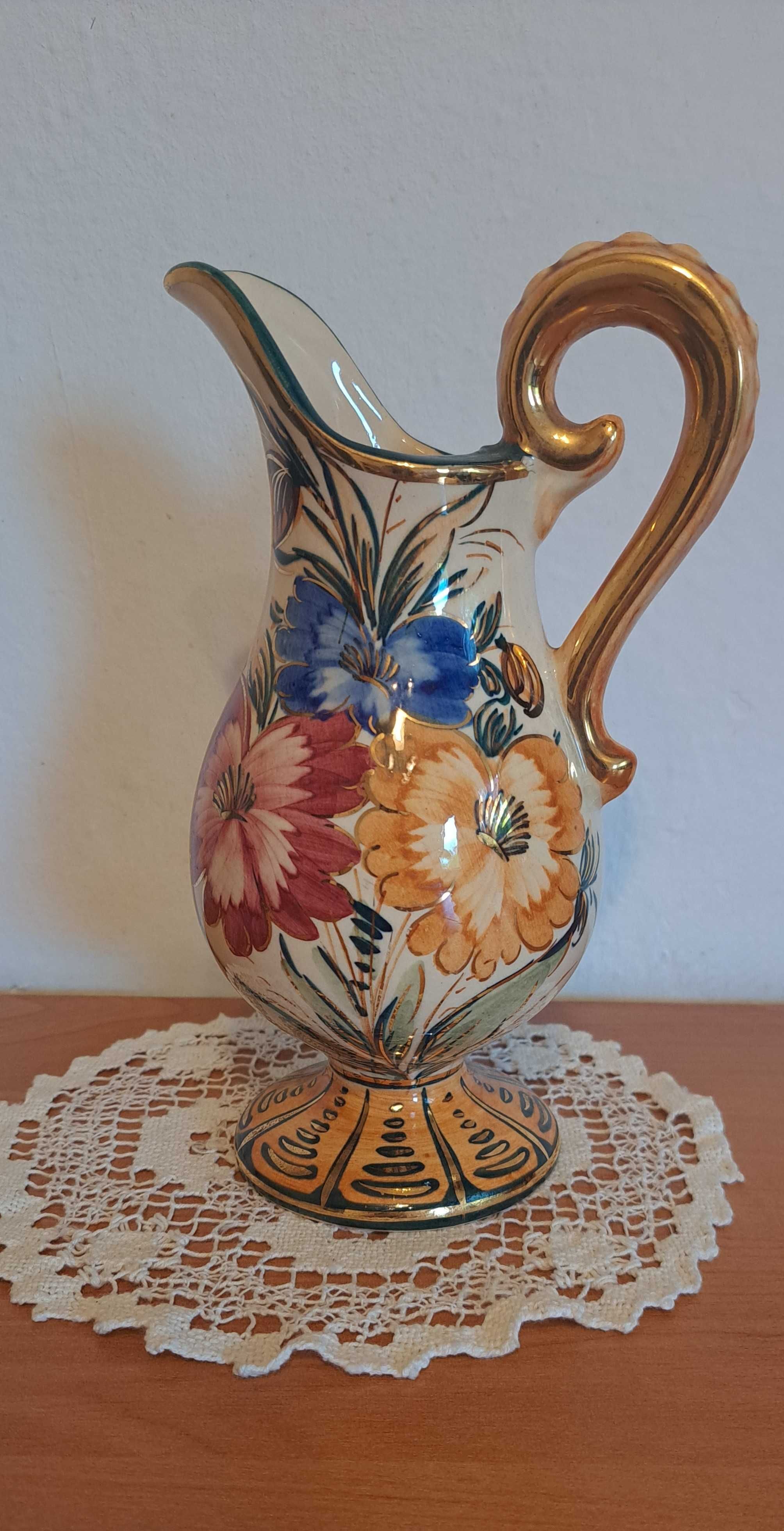 dzbanek porcelanowy złocony w kwiaty sygnowany - Belgia