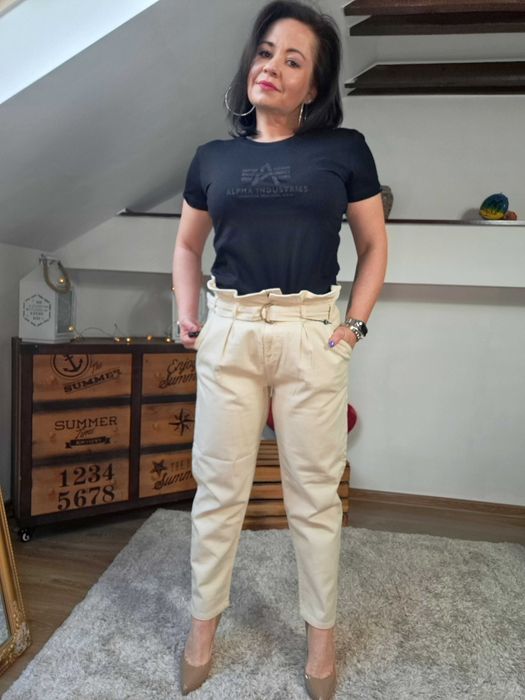 ALPHA INDUSTRIES spodnie damskie typu PAPERBAG 136023 kremowe