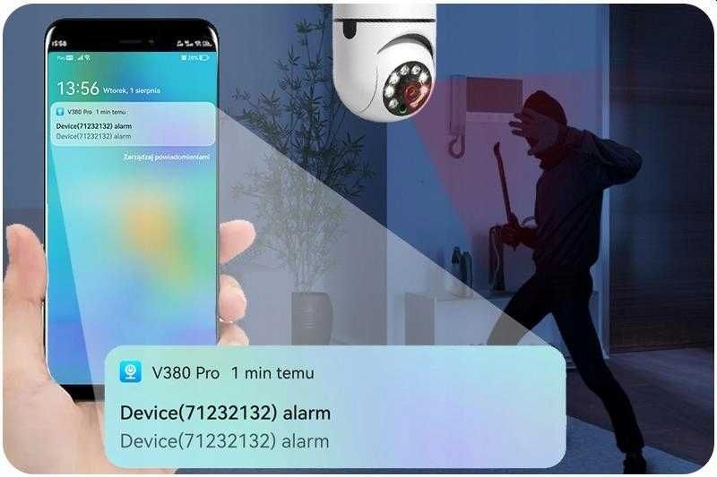 Obrotowa kamera 2Mpx Wi-Fi w żarówce na gwint E27