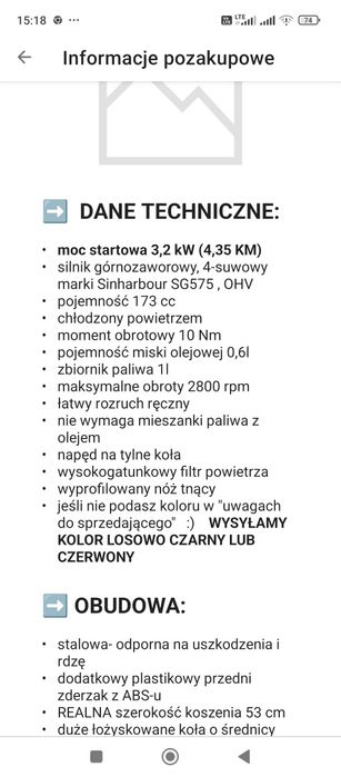 Nowa  kosiarka spalinowa z napędem  duża