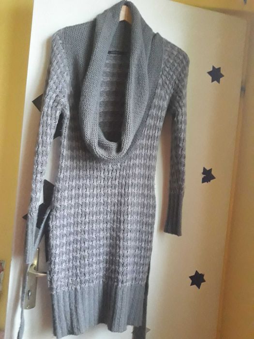 Długi sweter z dekoltem szaro-fioletowy à la tunika rozmiar 36Reserved