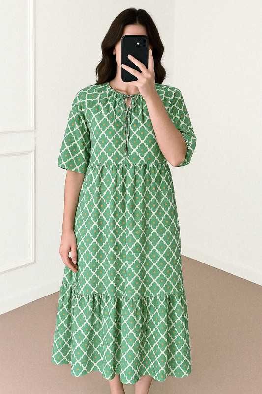 Sukienka maxi z krótkim rękawem trapezowa M | oversize classy