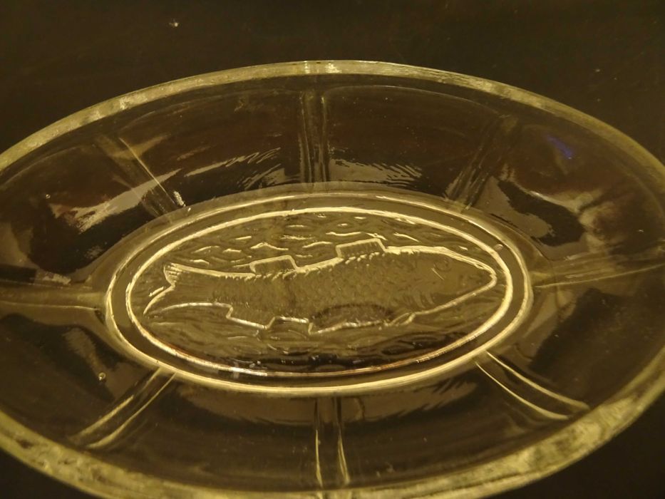 Półmisek ryba, dwie śledziówki, Ząbkowice, szkło Prl, vintage