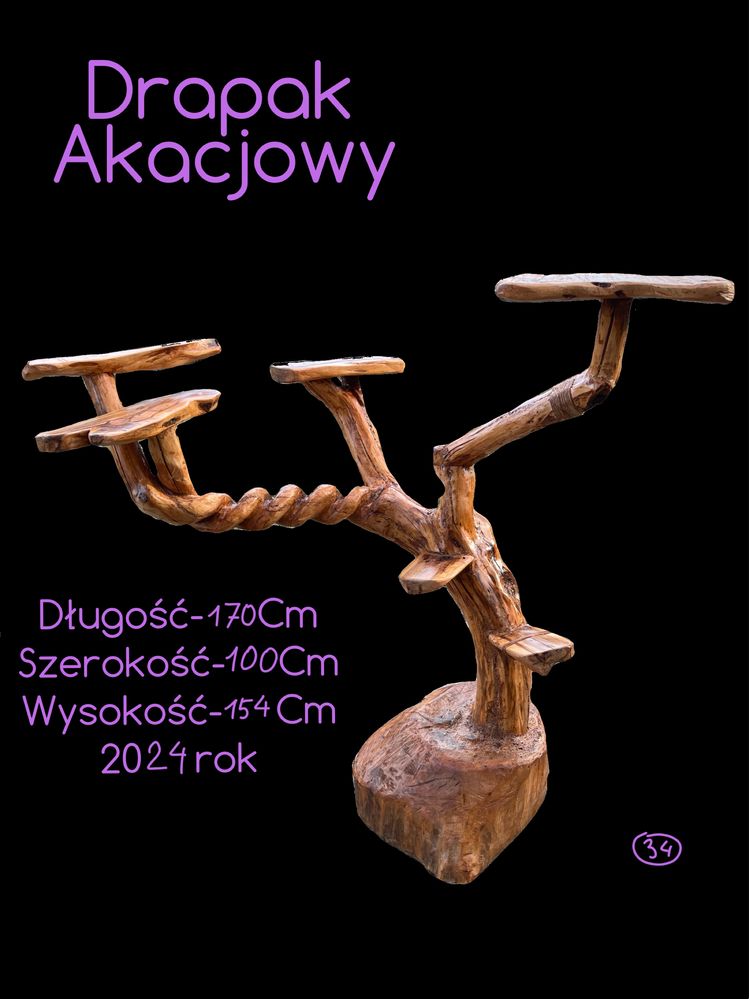 PIĘKNY! Drapak dla kota akacjowo lipowy  (duży)