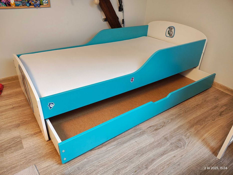 Łóżko drewniane 84x164 z pojemnikiem na pościel + materac gratis