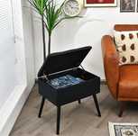 Czarny welurowy puf ze schowkiem – elegancki taboret tapicerowany