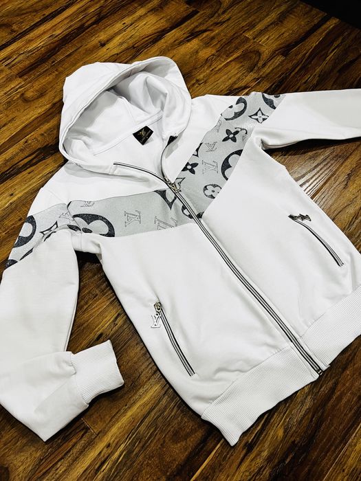 Biała bluza z kapturem LV Louis Vuitton logo