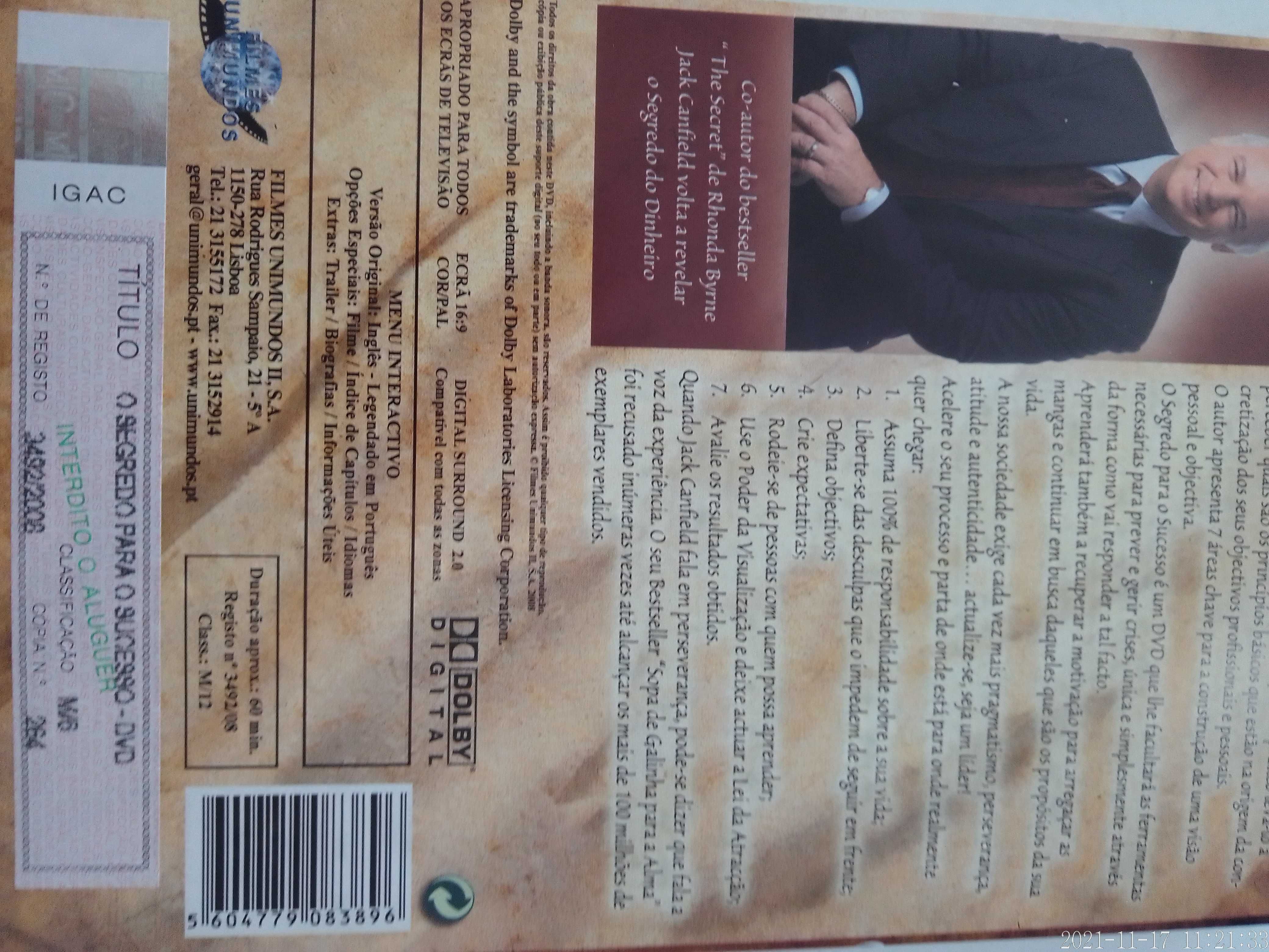 DVD O Segredo para o Sucesso LgdPT De Jack Canfield Documentário Êxito