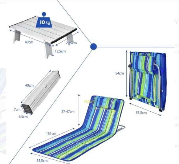 2 leżaki plażowe ze stolikiem składane