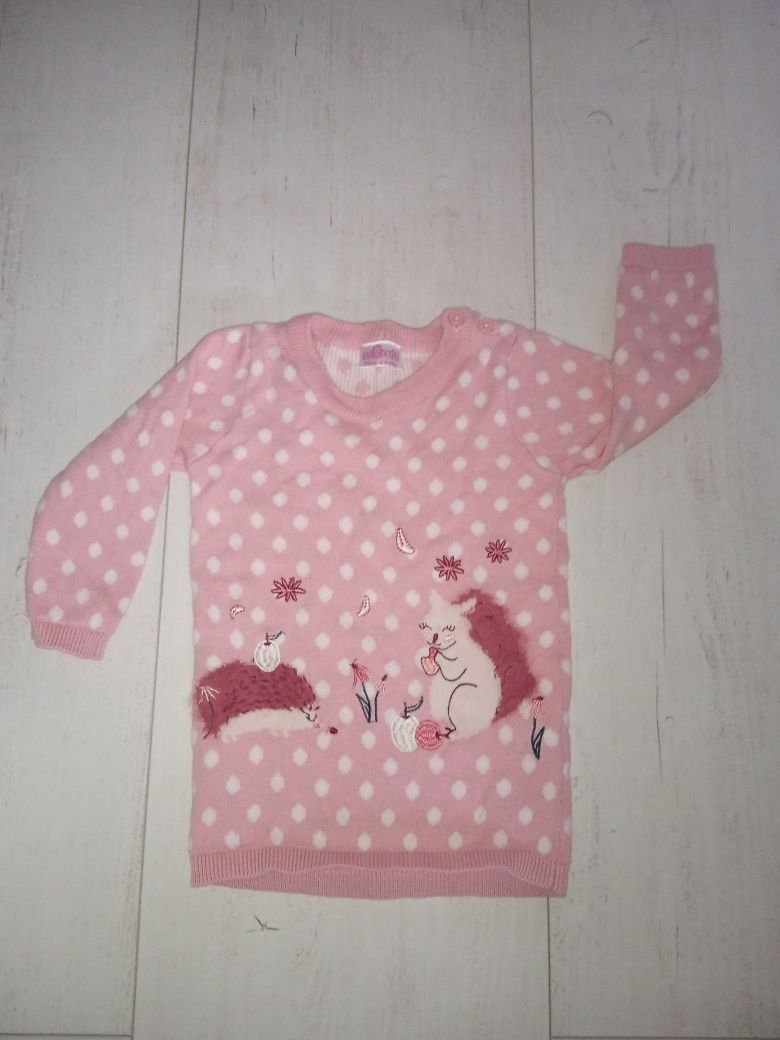 NOWY śliczny sweterek dla dziewczynki różowy kropki 74 6-9