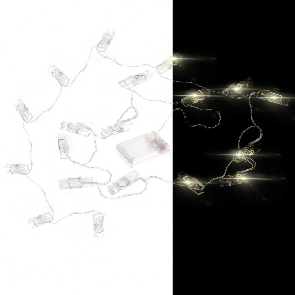Lampki LED klamerki klipsy spinacze na zdjęcia 1,5m 10LED ciepły biały