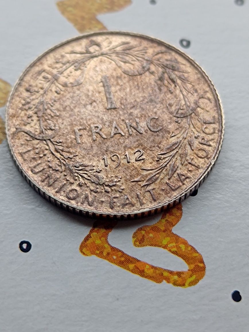 1 frank Belgia Albert 1912 des srebro patyna ładny