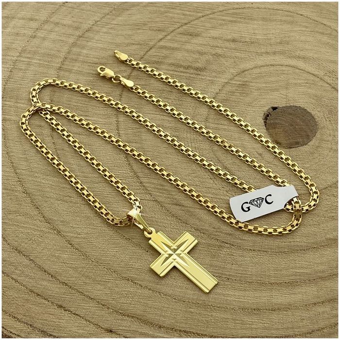 Złoty Łańcuszek Męski Z Krzyżykiem 50cm/3mm Prezent Dla Chłopaka + Gra