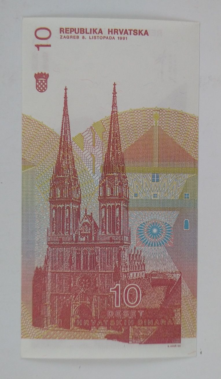 banknot  10 dinarów , Chorwacja , stan bankowy