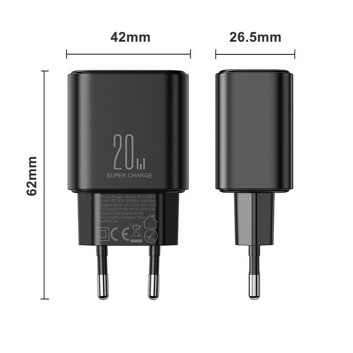 Ładowarka EU Joyroom JR-TCF05 20W USB-A USB-C + kabel USB-C - czarna