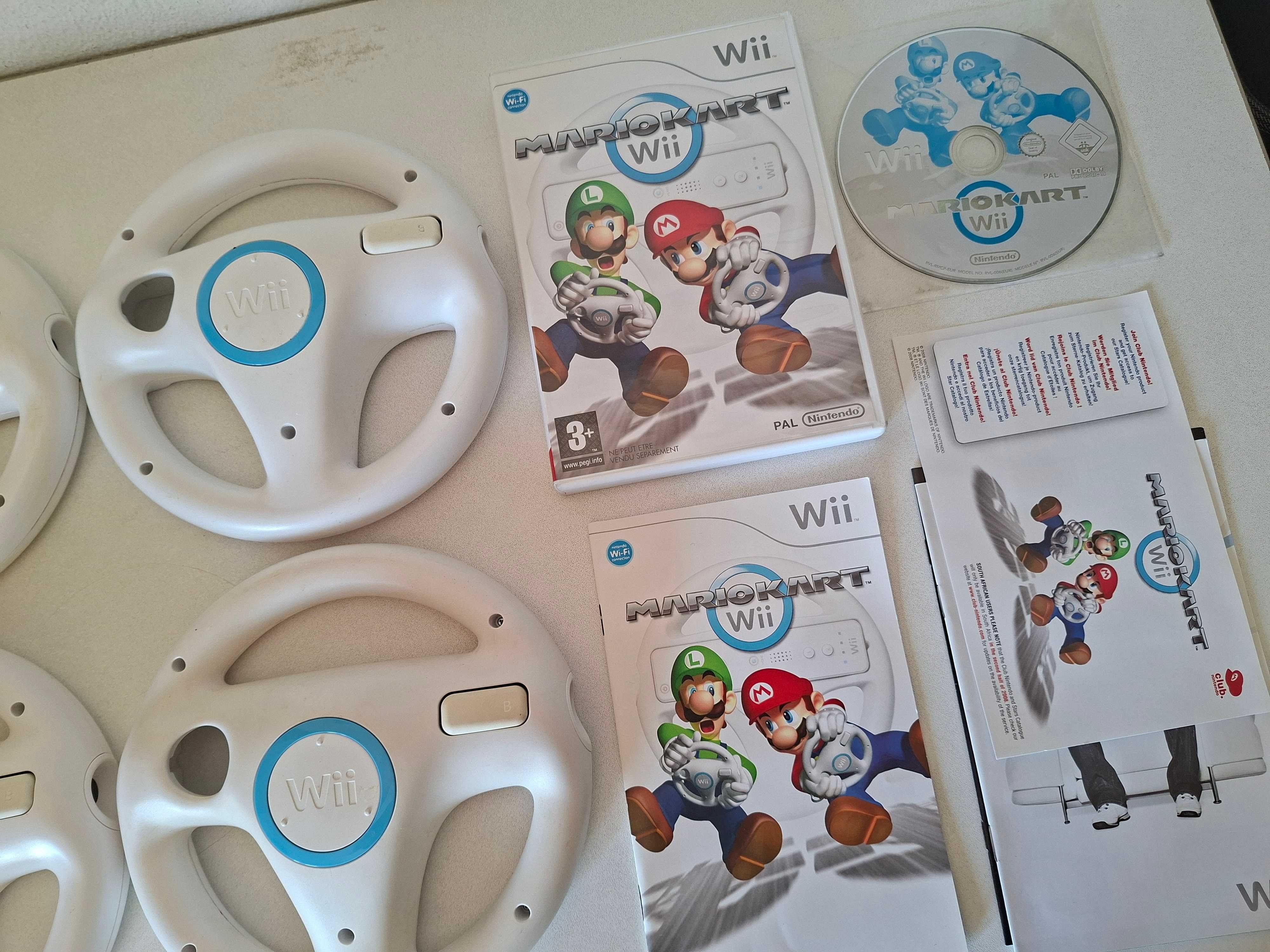 Mario Kart Wii + 4 Volantes Oficiais Nintendo Wii Wii U Jogo Família