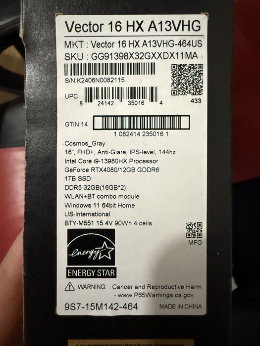 Msi Vector 16 HX Gaming Laptop