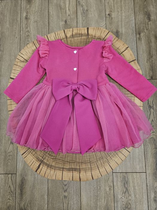 Różowa sukienka z tiulem I kokardą na roczek rozm. 80 jak nowa