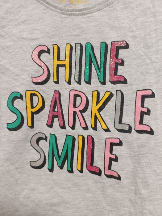 Szara koszulka T-shirt Primark r. 110 (4-5 lat) "Shine Sparkle Smile"