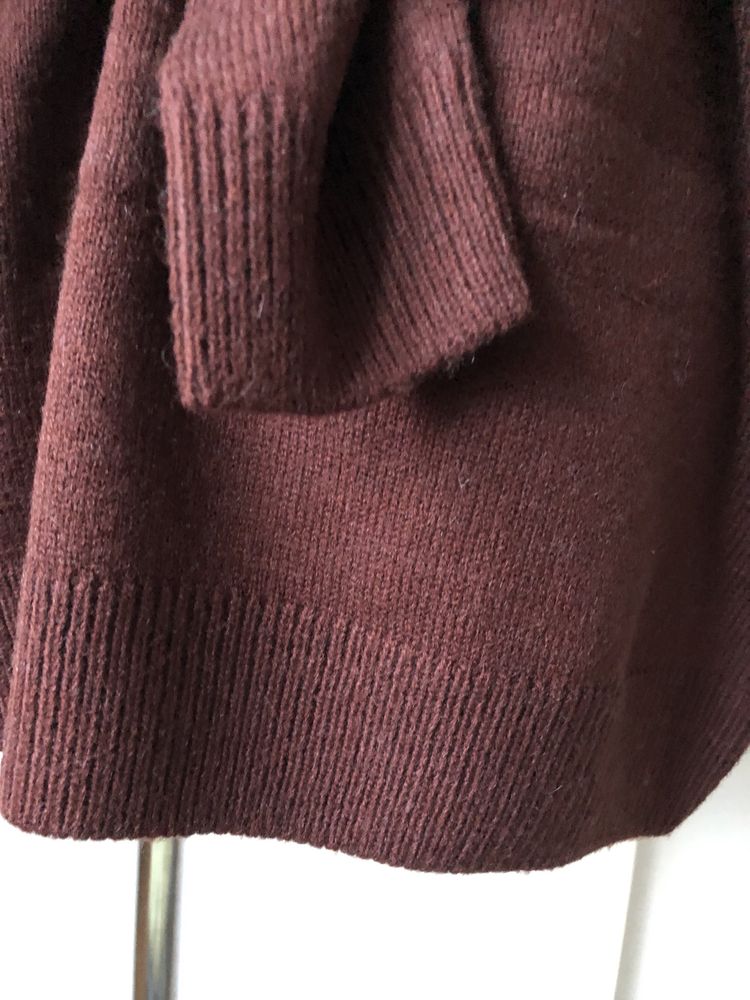 Gruby męski sweter brązowy polo z wełną L