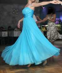 Piękna długa suknia wieczorowa weselna studniówka tiulowa