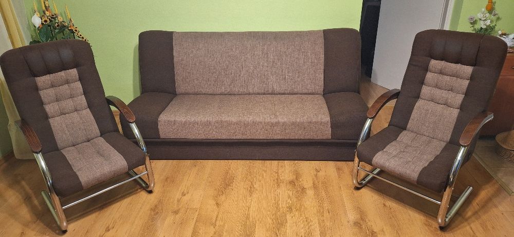Zestaw wypoczynkowy , kanapa z funkcją spania +  fotele