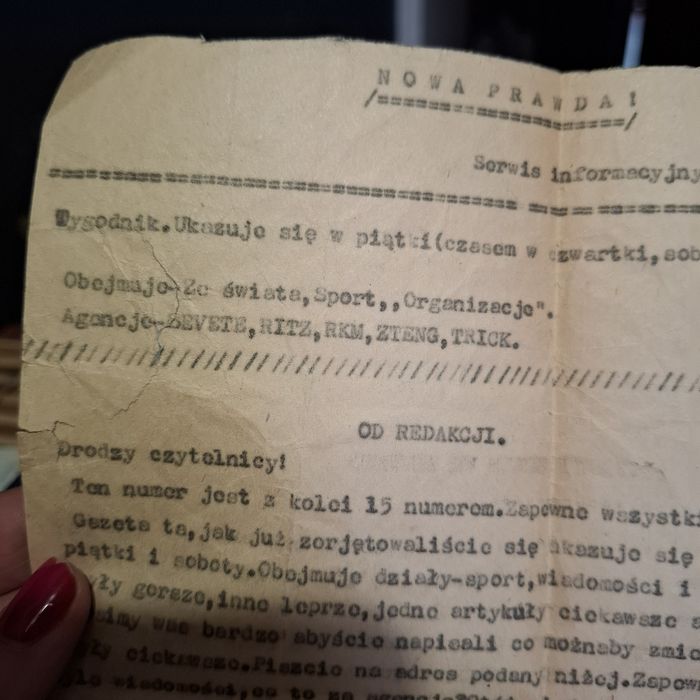 Maszynopis z tytułem Nowa Prawda