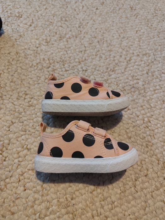 Trampki dziewczęce tenisówki buciki na rzep różowe w grochy czarne