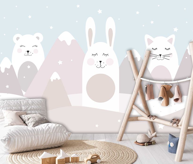 Fototapeta Dla Dzieci Miś Kot Zajączek Zwierzęta 3D Twój Rozmiar+ KLEJ