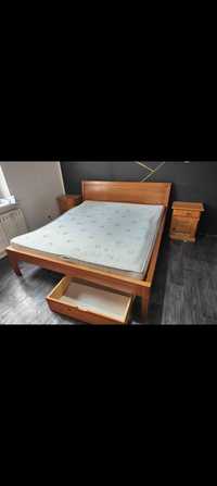 Łóżko drewniane dębowe solidne od stolarza szafki nocne i szuflady