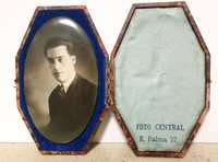 Antiga fotografia / placa  retrato de um Senhor em chapa com caixa