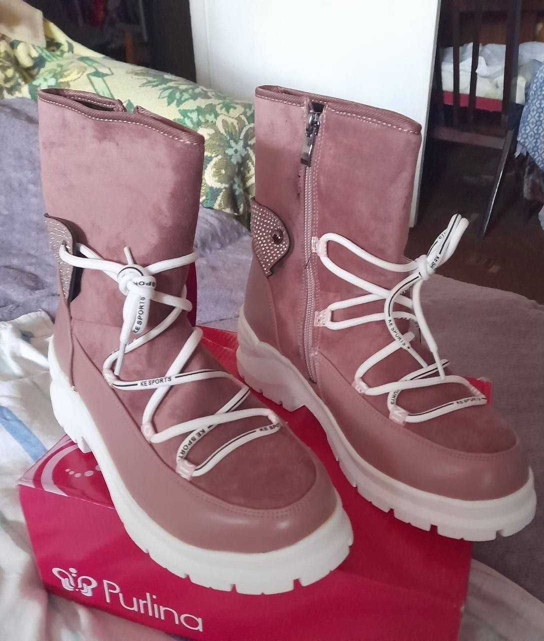 Сапоги ботинки зимние теплые зимові шнуровка стразы 38 размер
