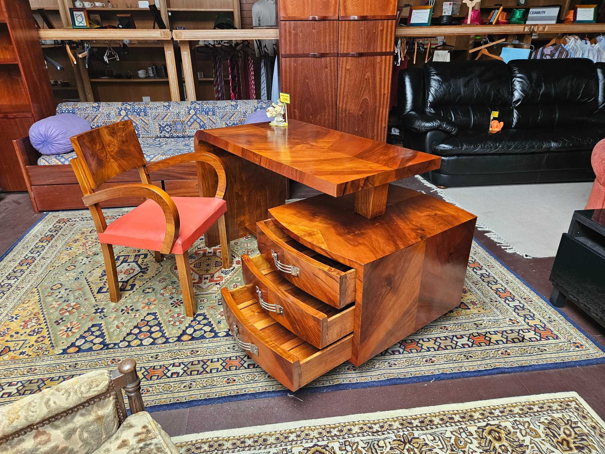 Lindíssimo conjunto antigo, estilo arte Deco de secretária e cadeira -