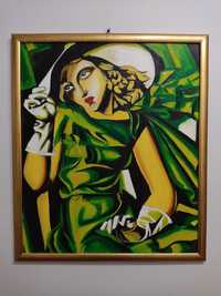 "Kobieta w zielonej sukni"-piękny obraz olejny-kopia Łempickiej!